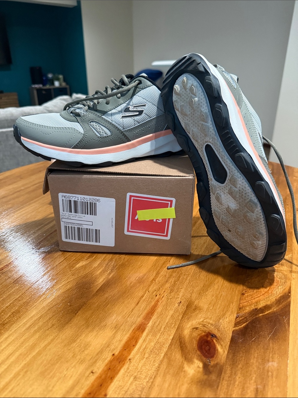 Skechers Women's Gray Mesh Sneakers with Coral Accent